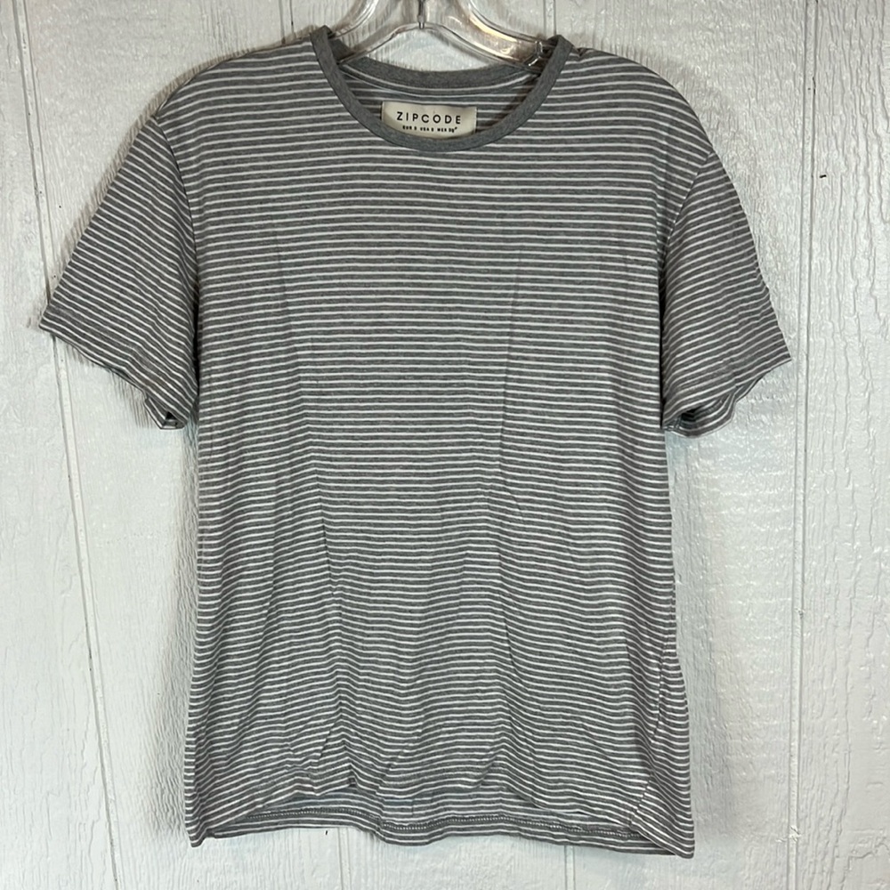 Mens Zipcode Gray and White Short Sleeve Tee Shirt Small